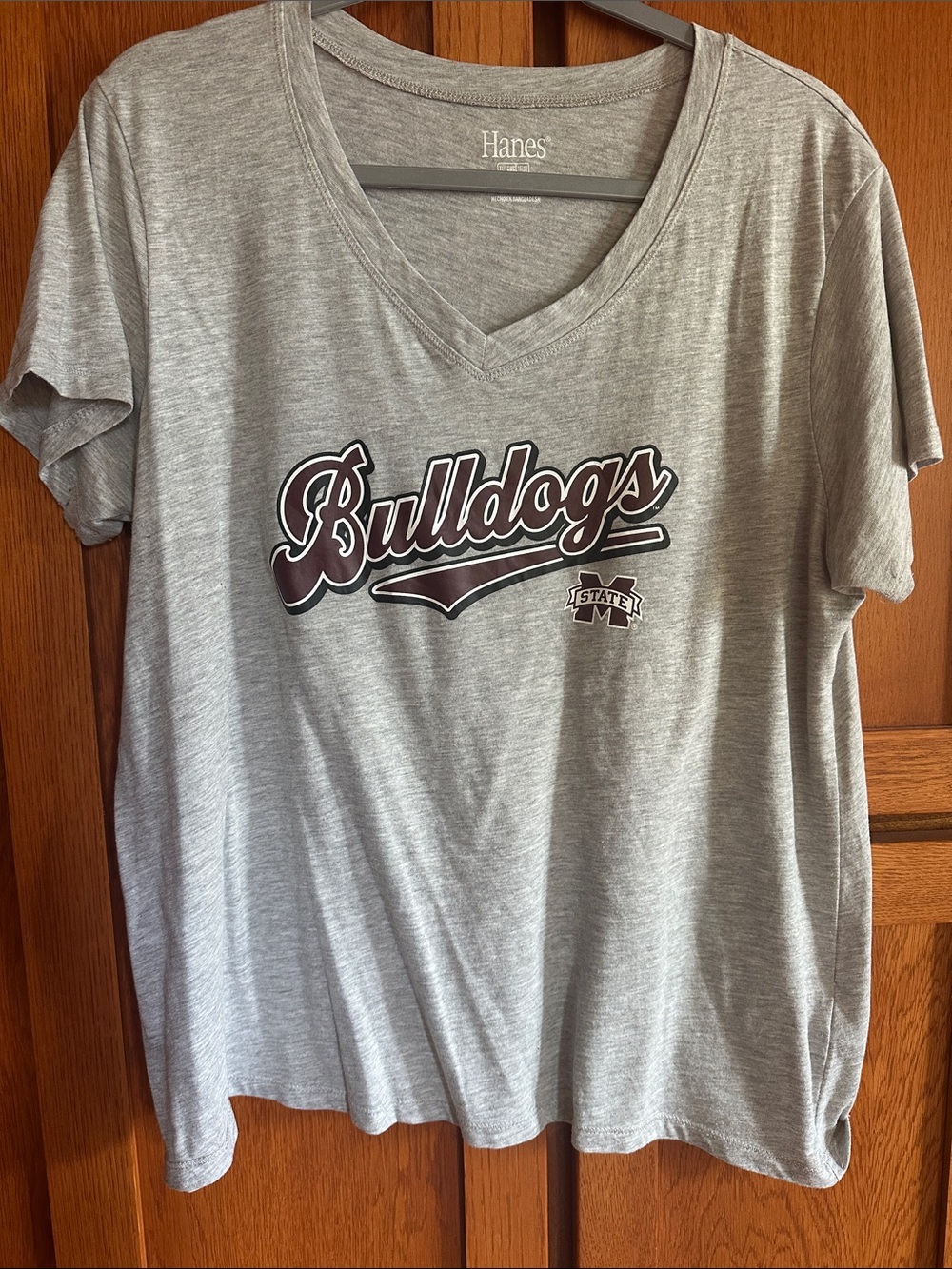 Gray Mississippi State Bulldogs V-Neck Tee with Maroon Accent